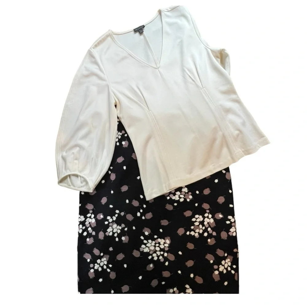 Ann Taylor Loft Pencil Skirt with Side Slits Black Mauve White Floral Sz 12